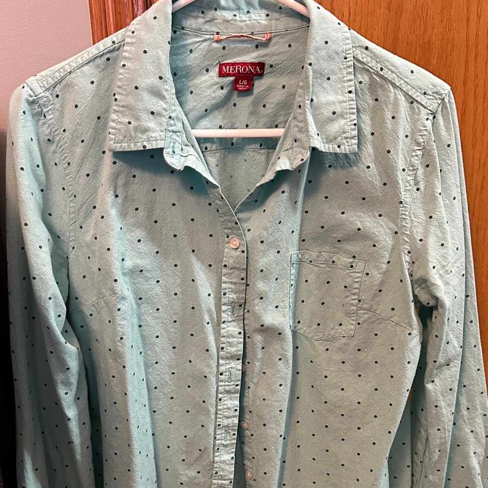 Merona Women’s Aqua Polka Dot Shirt